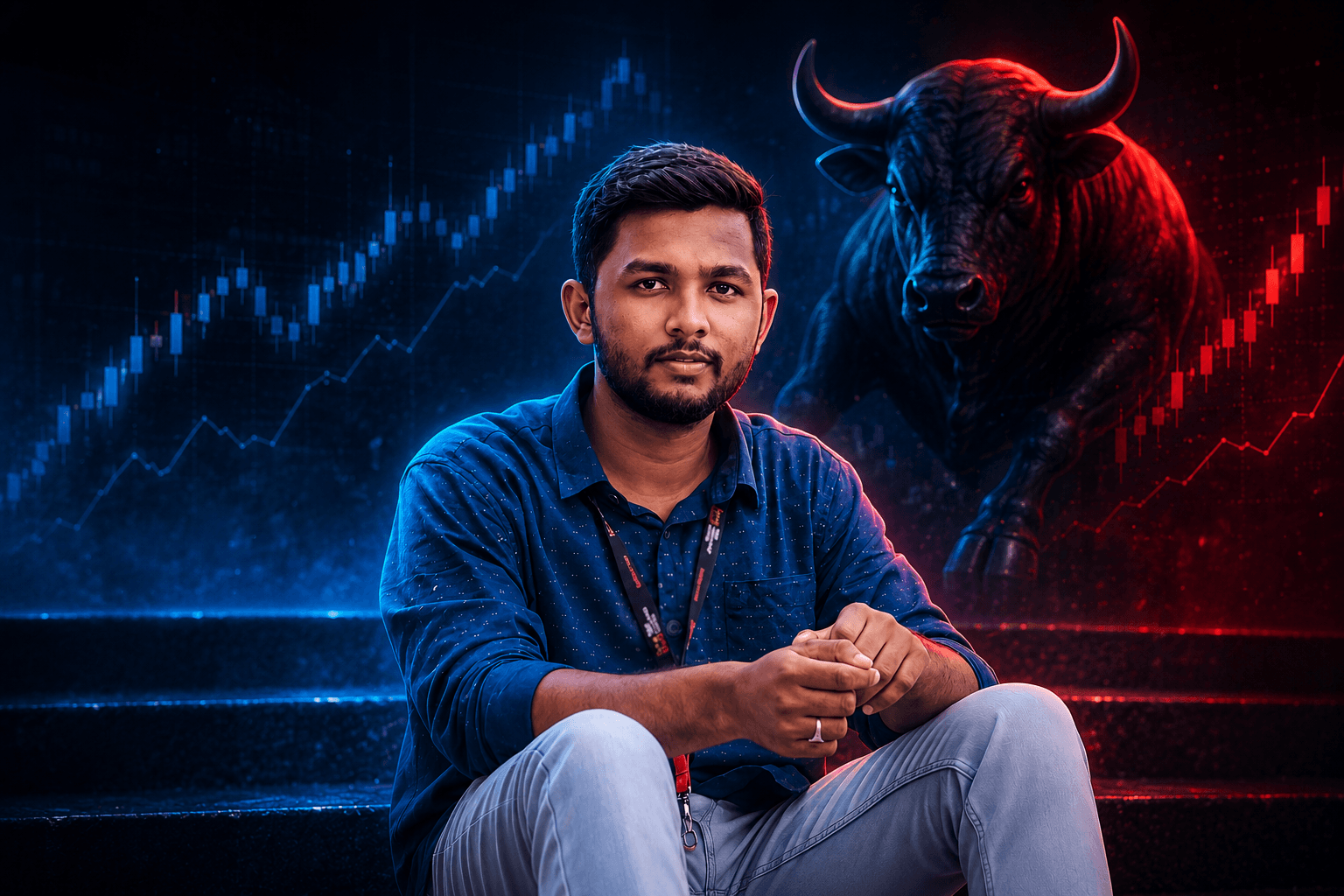Bull Runner — Trader, Mentor, Market Analyst with bull and candlestick charts